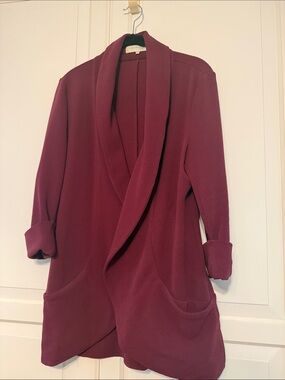 Relaxed Shawl-Collar Blazer Jacket in Wine